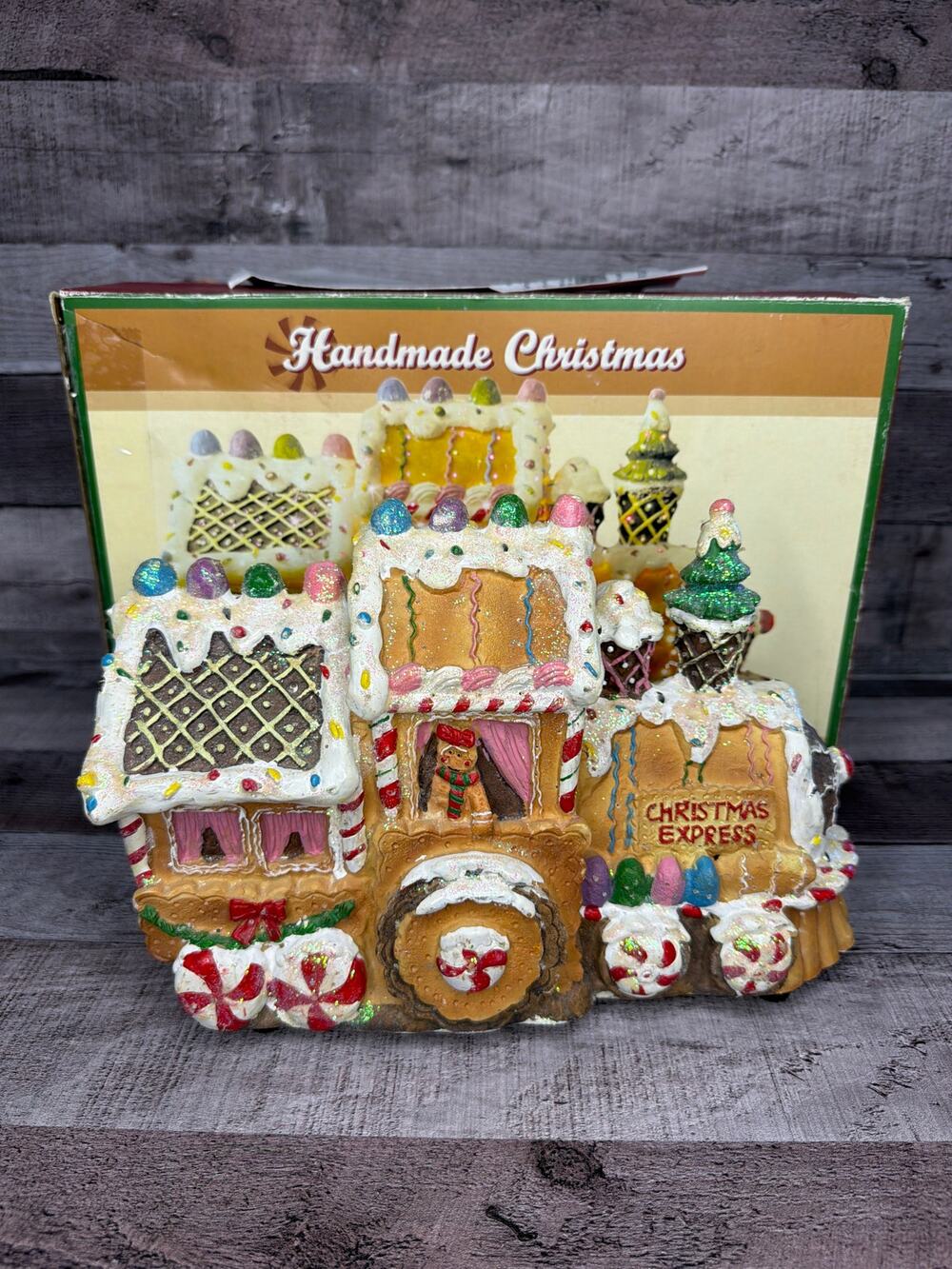 Vintage Cracker Barrel Train Fiber Optic Lighted Christmas Gingerbread As Is